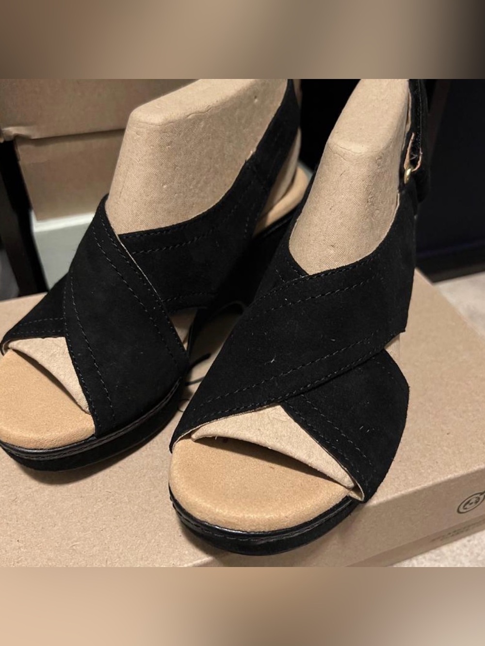 Giselle Cove By Clarks Black Suede Crisscross Slingback Platform Sandals 8 W - Picture 3 of 7
